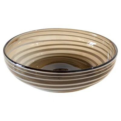 Pre-owned Venini Style Murano Sommerso Glass Centerpiece Bowl With Stripes Coffee & White