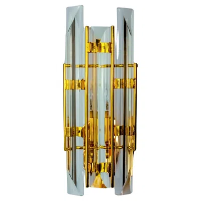 Pre-owned Venini Style Wall Lamp, Triedri Glass, Murano, Italy 1970 In Sand