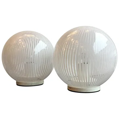 Pre-owned Venini Table Lamps Couple Murano Glass Metal, 1965, Italy In Transparent