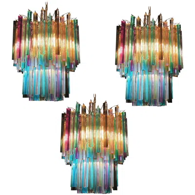 Pre-owned Venini Three Chandeliers Multi-color, 107 Triedri, Murano, 1970s In Brown
