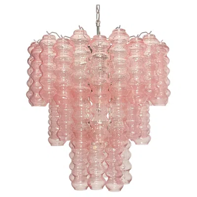 Pre-owned Venini Three-tier Murano Glass Tube Chandelier, 48 Pink Glasses