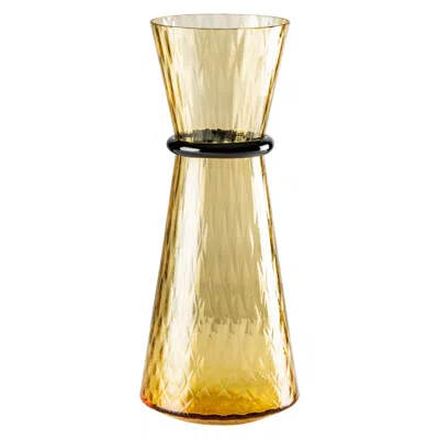 Pre-owned Venini Tiara Large Vase In Amber And Horizon Murano Glass In Brown