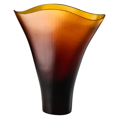 Pre-owned Venini Tobia Scarpa Battuti Vase In Amber Murano Glass In Brown