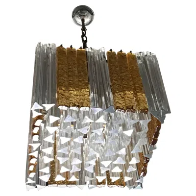 Pre-owned Venini Triedri Chandelier Murano Glass Iron 1960 Italy In Transparent