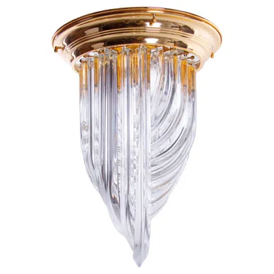 Pre-owned Venini Triedri Curvati Murano Glass Flush Mount Chandelier By Carlo Nason,  Italy In Transparent