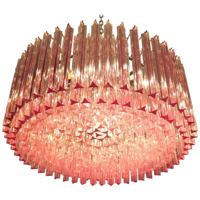 Pre-owned Venini Triedri Glass Chandelier, Murano In Orange