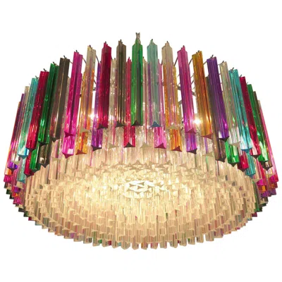 Pre-owned Venini Triedri Italian Glass Multi-color Chandelier  Style, Murano, 1995 In Sand