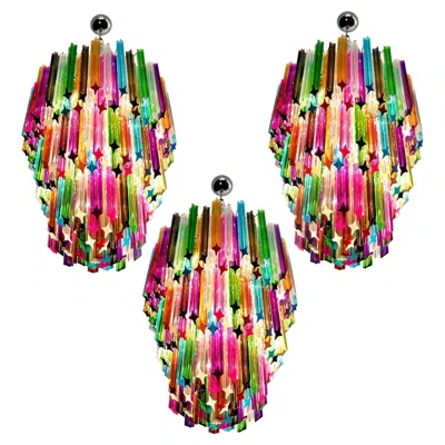 Pre-owned Venini Trio Chandeliers Multi-color Triedri, 184 Prism, Murano, 1980s In Sand