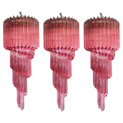 Pre-owned Venini Trio Of Murano Chandeliers Crystal Pink Prism, Murano
