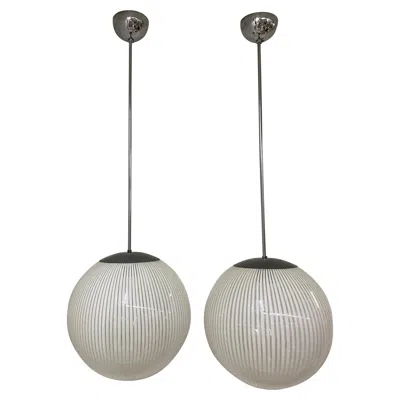 Pre-owned Venini Two Mid-century Modern , ´tessuto´chandelier, Circa 1970 In Murano Glass In Transparent