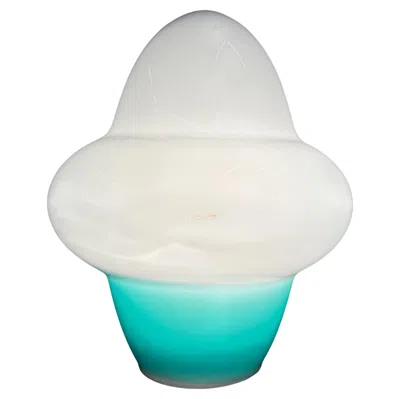 Pre-owned Venini Two Modern Table Lamps In White & Aqua By E.sottsass For , Signed Ca. 1994