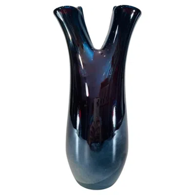 Pre-owned Venini Tyra Lungren Murano Glass Black Iridized Vase Circa 1960