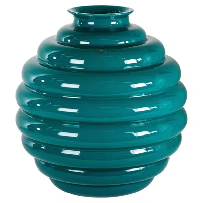 Pre-owned Venini Vase Deco By Martinuzzi Paraiba Murano Glass Signed 2014, Made In Italy In Blue