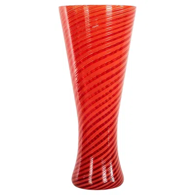 Pre-owned Venini Vase Tornado Red Murano Glass, Signed 2005, Made In Italy