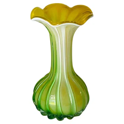 Pre-owned Venini Venitian Vase 1970  Green And Yellow Color  Style Italy