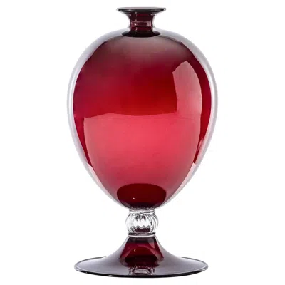 Pre-owned Venini Veronese 600.01 Glass Vase, Red & Crystal Design Vittorio Zecchin Damiani