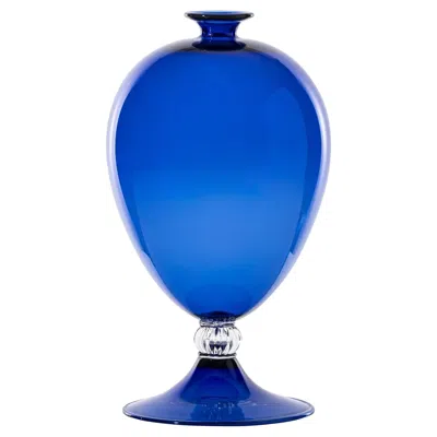 Pre-owned Venini Veronese 600.01 Glass Vase, Sapphire & Crystal - Vittorio Zecchin Damiani In Blue