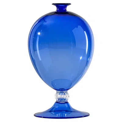 Pre-owned Venini Veronese Glass Vase In Sapphire And Crystal By Vittorio Zecchin In Blue