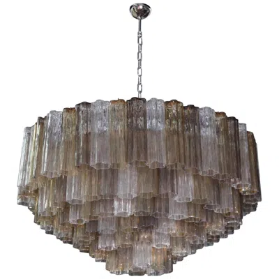 Pre-owned Venini Very Huge Multi-color Murano Tronchi Chandelier In Transparent