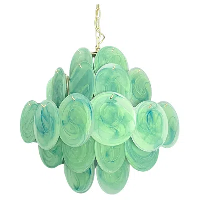 Pre-owned Venini Vintage Italian Murano Chandelier - 36 Etched Glass Discs In Green