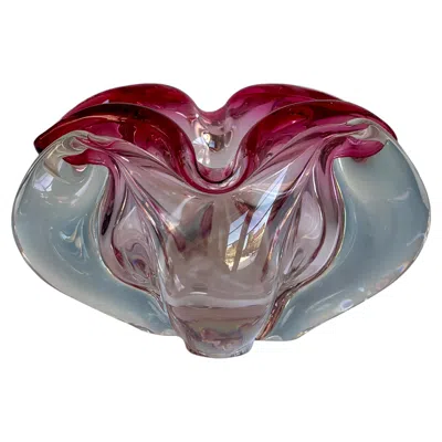 Pre-owned Venini Vintage Italian Murano Glass Bowl, Coral Shape, Pink & Clear, 1950s In Red