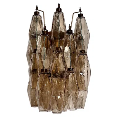 Pre-owned Venini Vintage Murano Italian Poliedri Smoked Glass Wall Sconces In Brown
