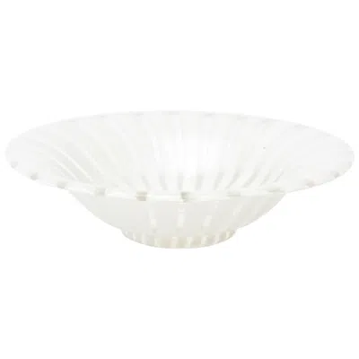 Pre-owned Venini Vintage Murano  White And Clear Pinwheel Spiral Glass Bowl