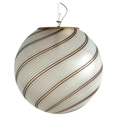 Pre-owned Venini Vintage Pendant With Murano Tessuto Glass Globe And Brass, 1970s In Transparent