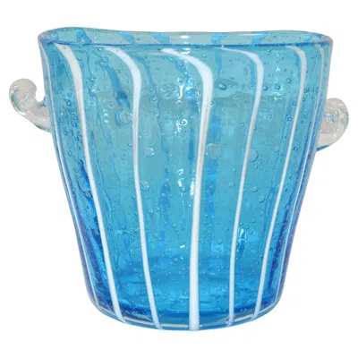 Pre-owned Venini Vintage  Murano Light Blue White & Clear Wine Cooler Ice Bucket Italy 1970