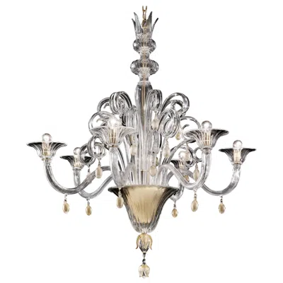 Pre-owned Venini Vittoriale 6-light Chandelier In White & Crystal By Napoleone Martinuzzi