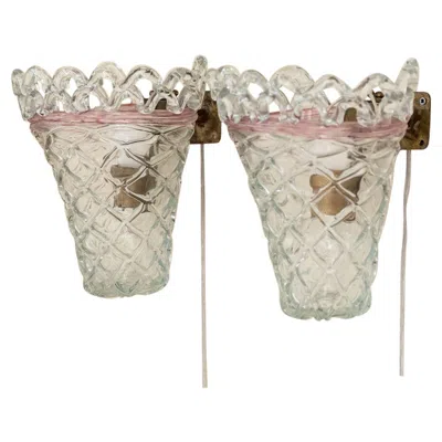 Pre-owned Venini Wall Lights, Clear Glass With Pink Details, Italy, 1950s Pair