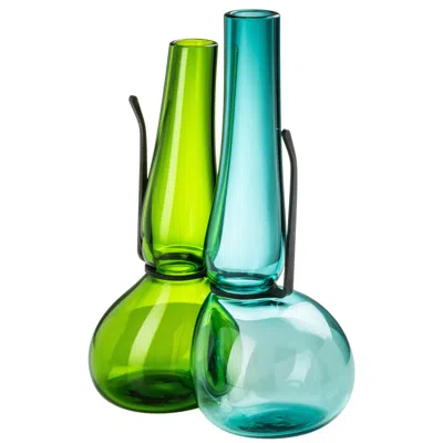 Pre-owned Venini 'where Are My Glasses?' Double Lens Vase In Mint And Green By Ron Arad