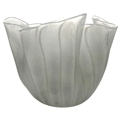 Pre-owned Venini White Fulvio Bianconi Handkerchief Bowl, Zanfirico Filigree Glass,  Murano