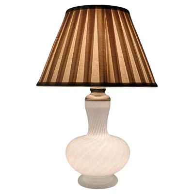 Pre-owned Venini White Spiral Glass Lamp With Dual Lighting And Brass, 1960s