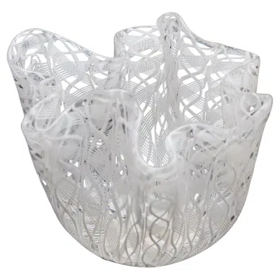Pre-owned Venini White  Handkerchief Bowl, Zanfirico Filigree Glass,  Murano
