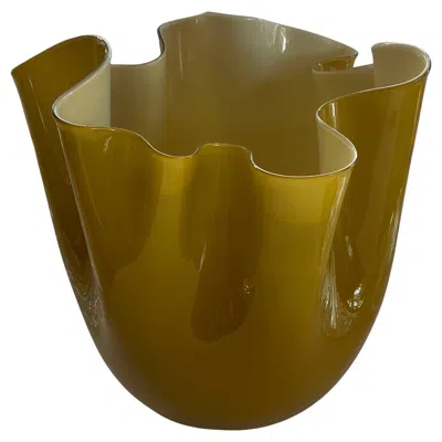 Pre-owned Venini Wonderful Vintage Handkerchief  Fazzoletto Bicolore Murano Art Glass Vase In Brown