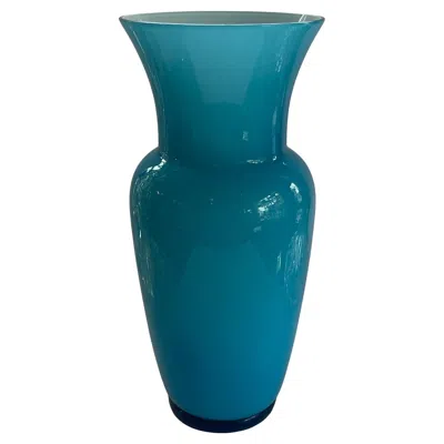 Pre-owned Venini Wonderful Vintage  Opalino Blue Art Glass Signed Dated Tall Vase