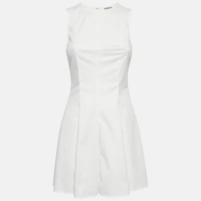 Pre-owned Venroy White Cotton Lace Insert Flared Mini Dress Xs