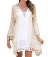 Venti6 Ariella Shells & Lace Bell Sleeves Dress In Taupe In Grey