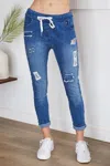 Venti6 Caterina Lace Embellished Denim Jogger In Medium Blue In Blue