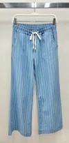 Venti6 Chambray Drawstring Pinstripe Wide Leg Pant In Light Denim In Blue