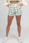 Venti6 Checkered Shorts In Pink + Green In Multi