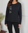 Venti6 Cut Sequin Patch Detail Long Sleeve Top In Black In Black