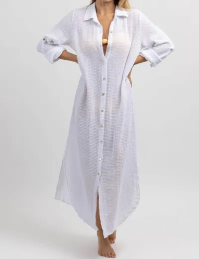 Venti6 Gauze Maxi Shirt Dress In Bright White