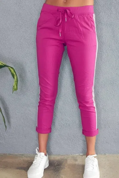 Venti6 Irene Checkered Stripe Side Ribbon Italian Joggers In Fuchsia In Pink