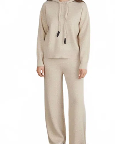 Venti6 Knit Hooded Sweater And Drawstring Wide Leg Pants In Oatmeal In Multi
