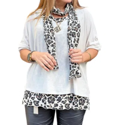 Venti6 Leopard Layered Crochet Top In Grey In Gray