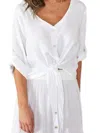 Venti6 Linen Crop Top Tie Detail In White In White