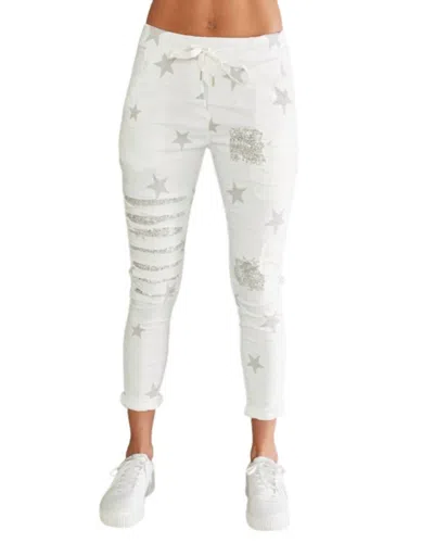 Venti6 Luce Stellare Embellished Crinkle Joggers In White