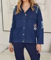 Venti6 Peace & Love Fuzzy Button Down Denim Jacket In Blue In Blue